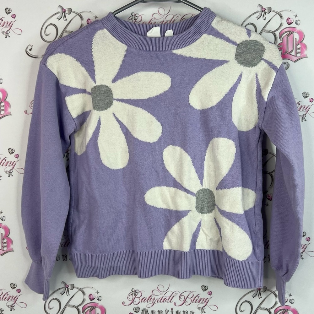 Gap sweater flowers daisy 🌼 pattern white grey Purple Floral Women's Sweater